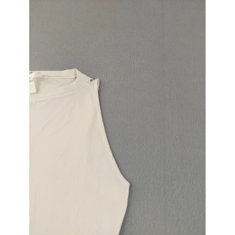 Lululemon Women Bodysuit XS Beige Ribbed Snap Gusset Thong Seamless High Neck